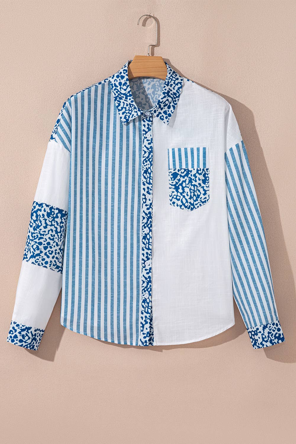 Leopard Striped Western Patchwork Button-up Shirt (S-4X)