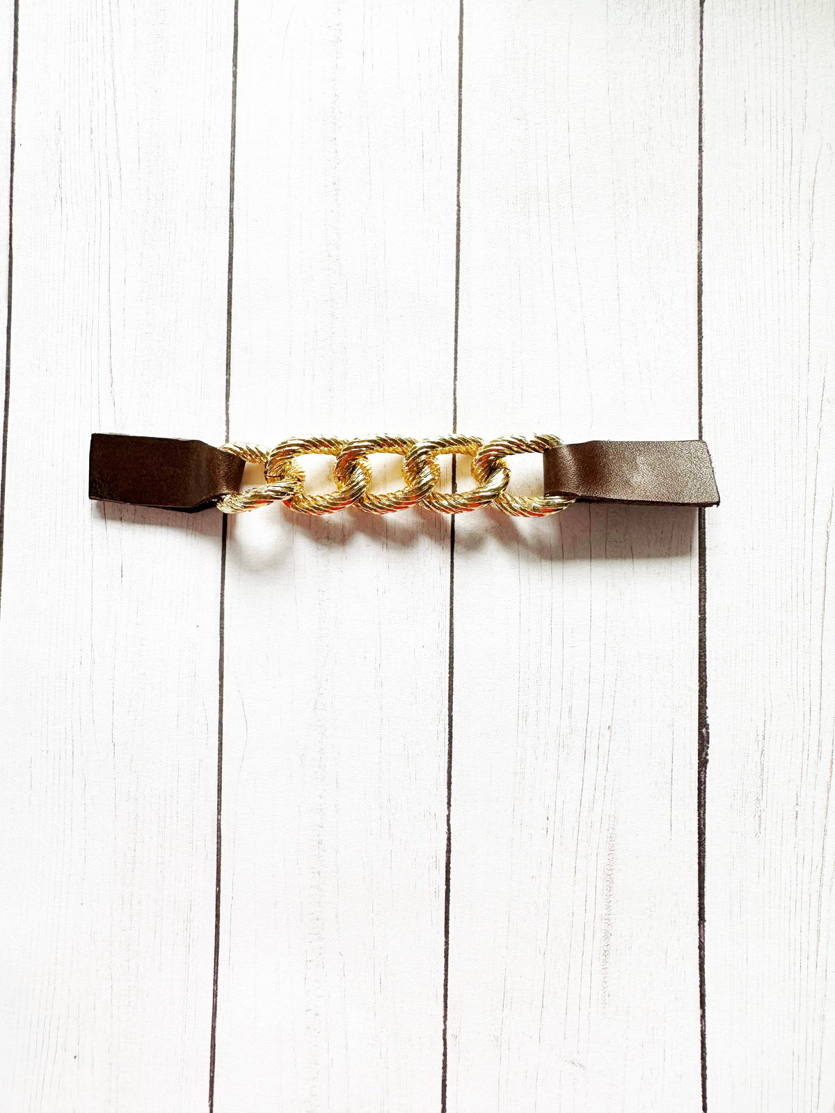 Gold Chain &amp; Brown Leather Dress &amp; Cardigan Cinch Clip