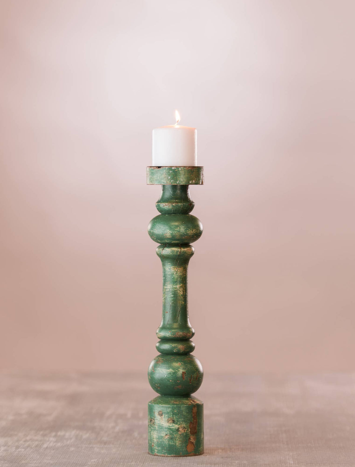 Handmade Rustic Solid Wood Baroque Pillar Candle holder