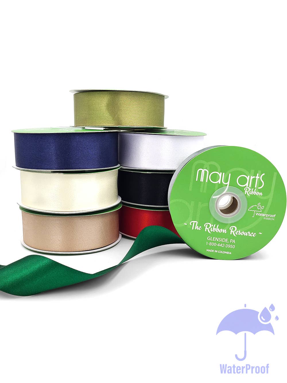 1.5" Weather Resistant Double Face Satin Ribbon, Navy Blue