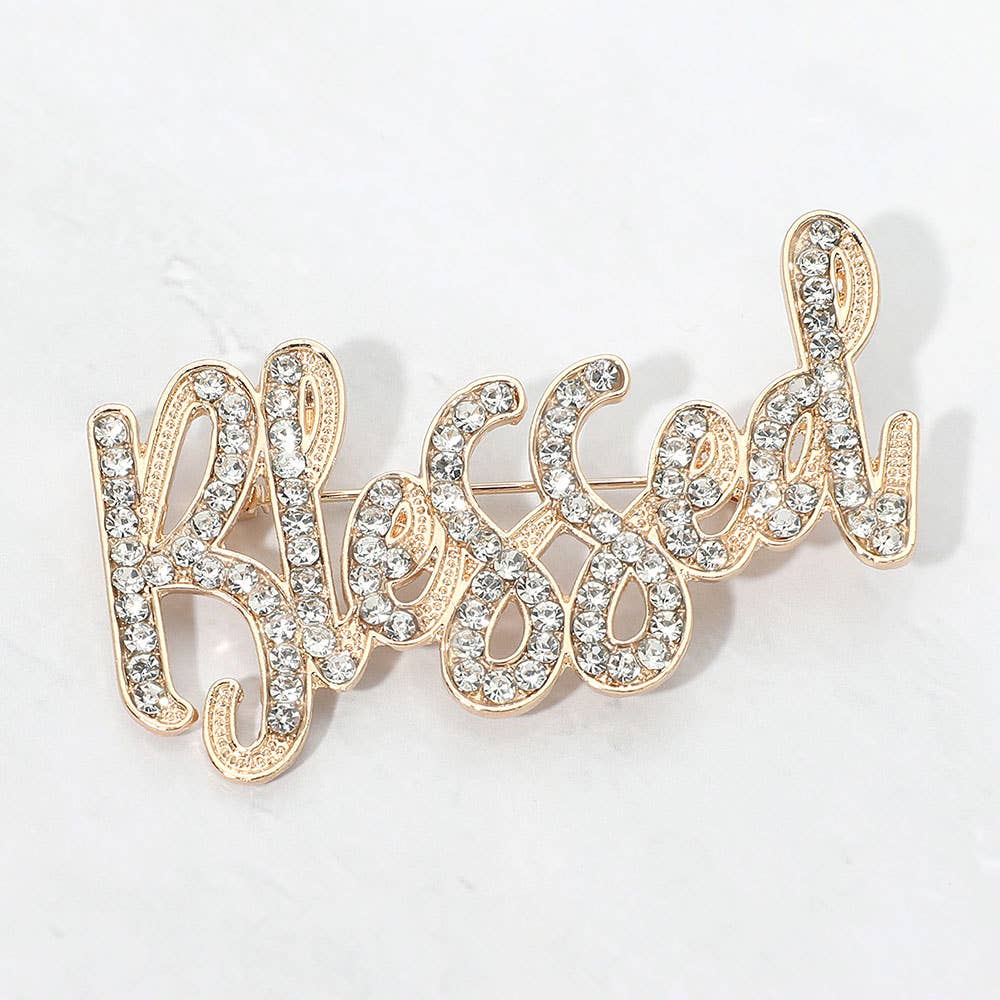 Rhinestone Pave BLESSED Pin Brooch