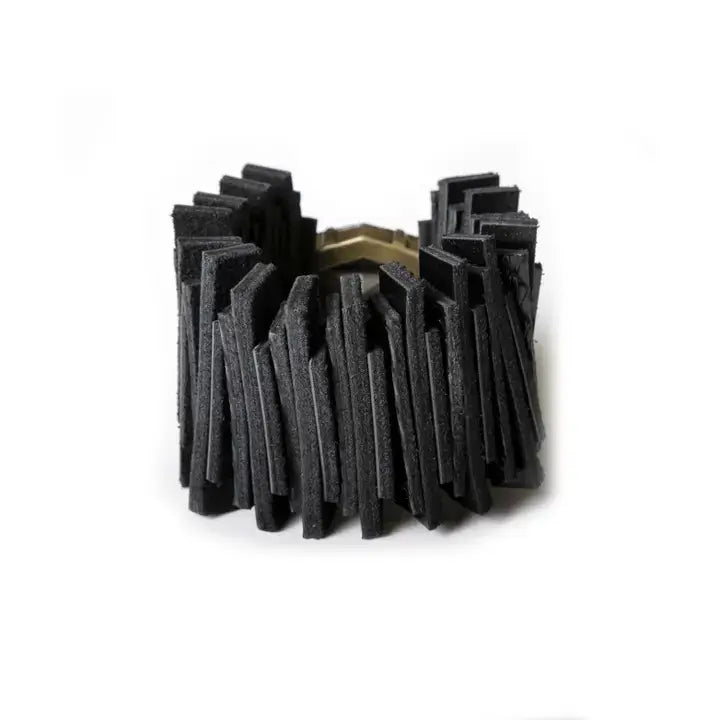 Women’s Black Leather Statement Cuff with Geometric Design