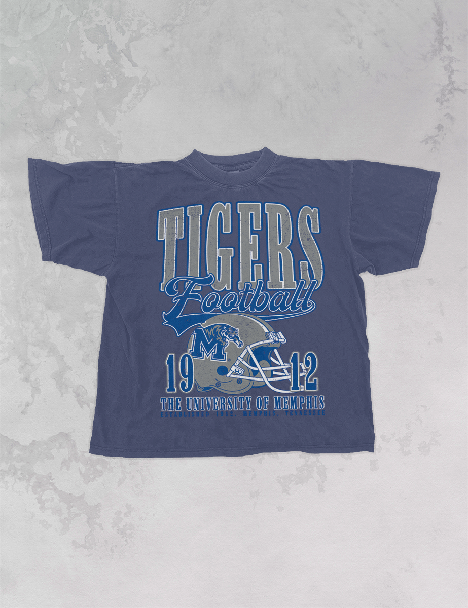 90's Memphis Tigers Football Vintage Oversized TShirt: Blue Jean