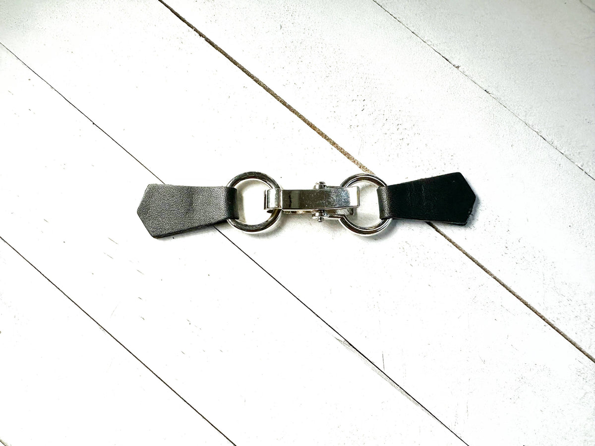 Silver Buckle &amp; Black Leather Cinch Clip for Dress, Cardigan