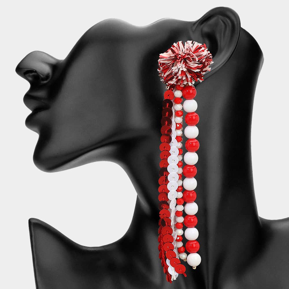 Bold Gameday Beaded Tassel Drop Statement Earrings