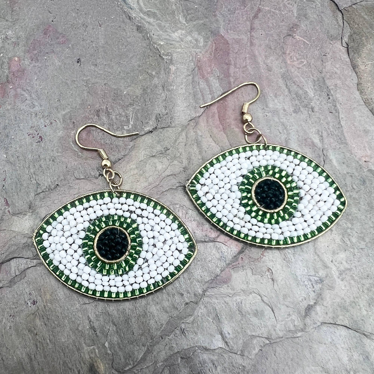 Seed Bead Evil Eye Earrings - Multiple Color Styles: Green