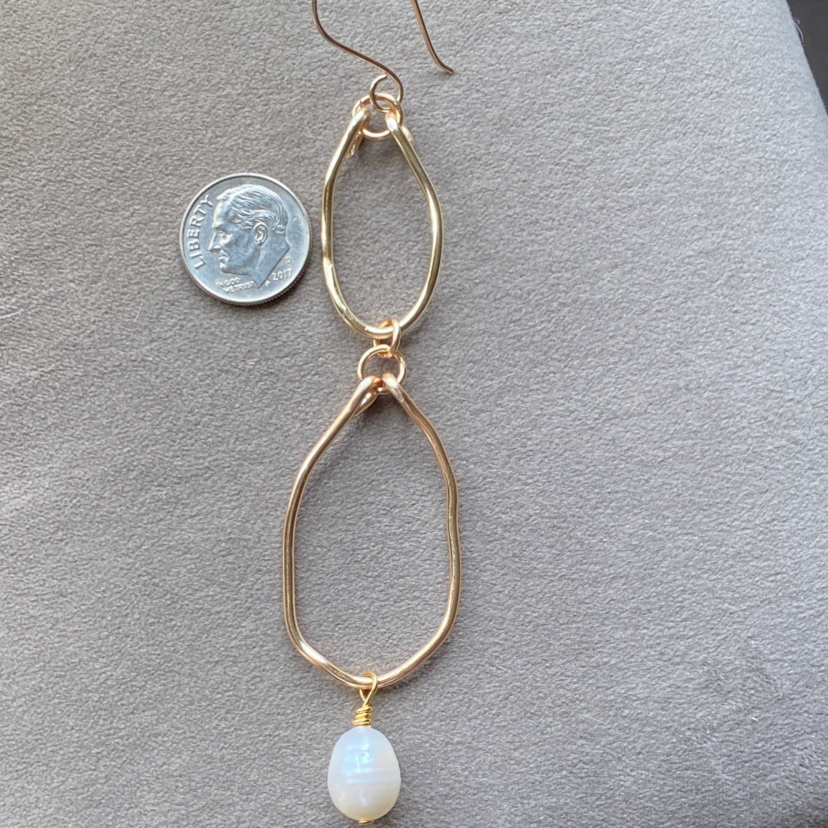 Pearl - Double Gold Hoop Earrings with Pearl Handmade Organic