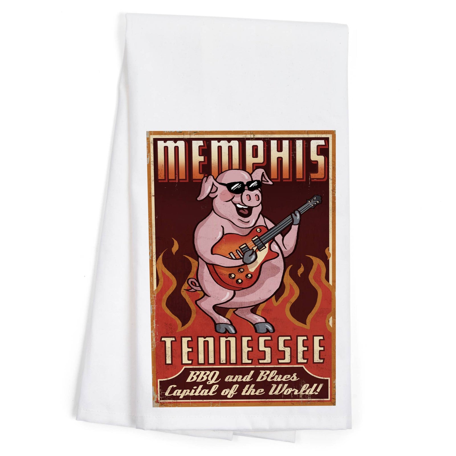 ORGANIC TEA TOWEL Memphis, Tennesseee, Guitar Pig