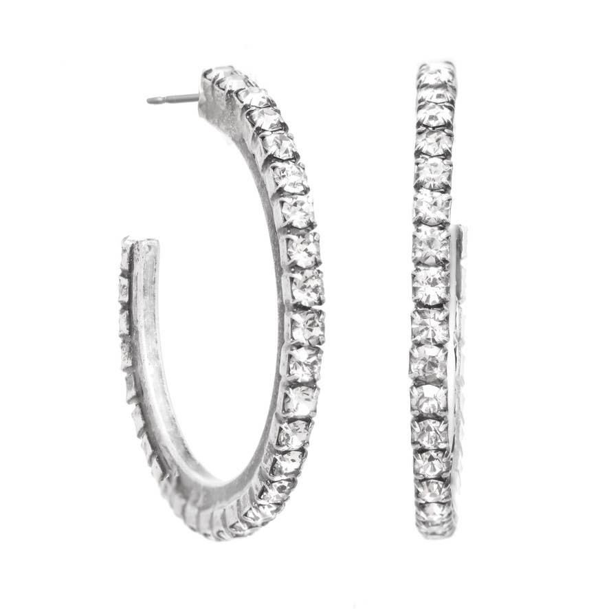 Slim Hoop Earrings in Antique Silver: Jet