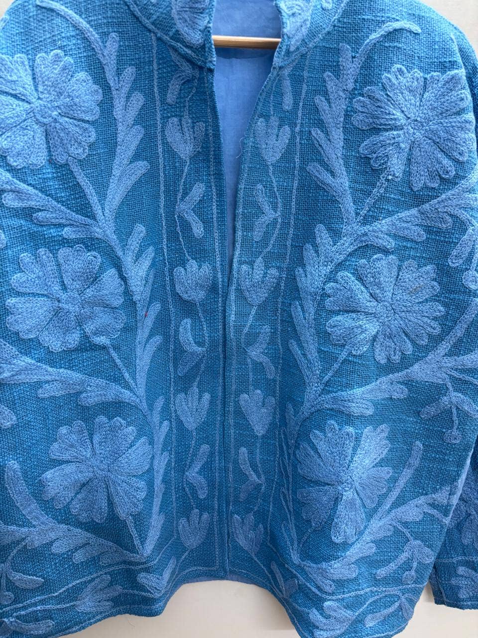 The Indigo Bloom — Aari Hand-Embroidered Cotton Jacket — Cerulean & Periwinkle
