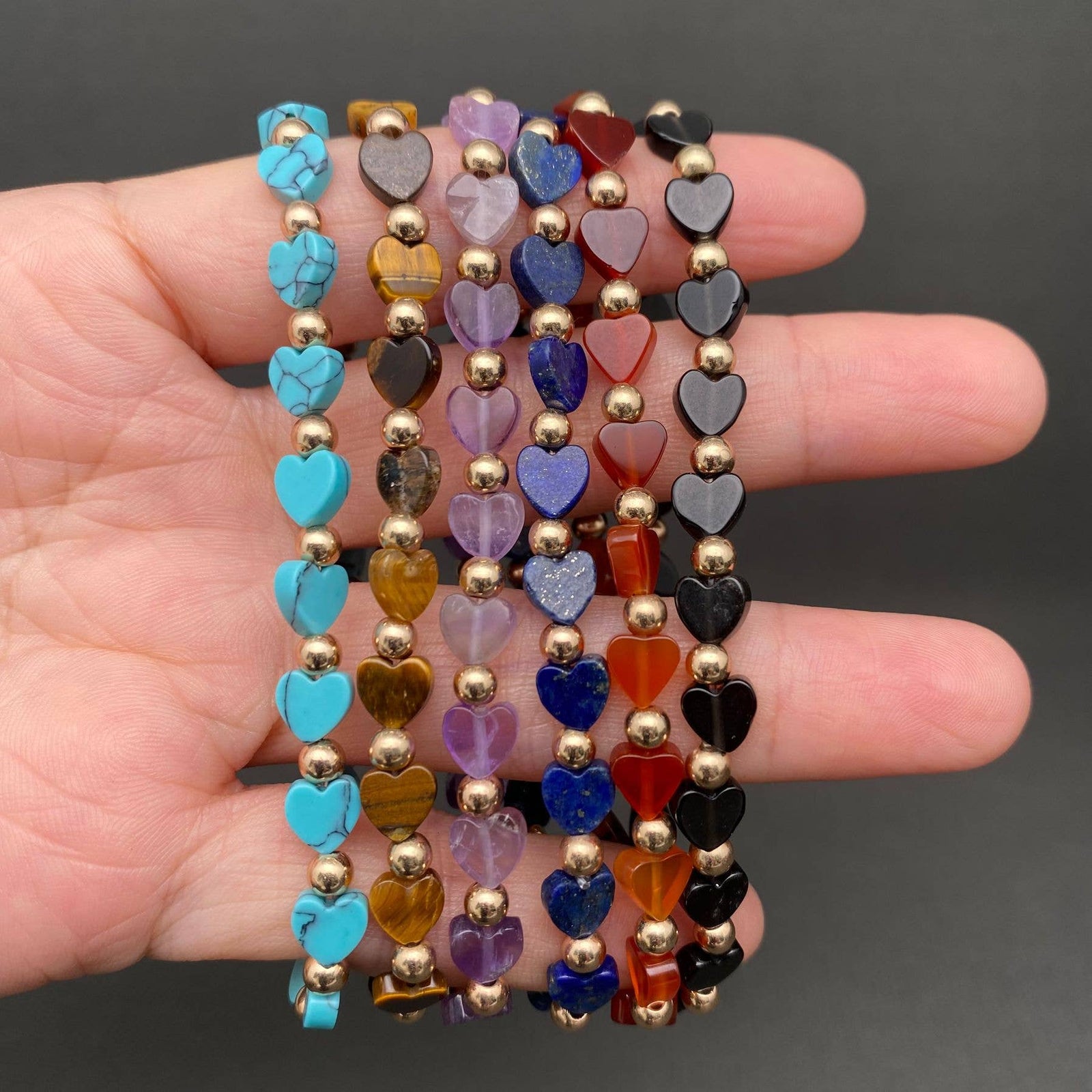Heart-shaped Stone Beaded Bracelet with Card - CS