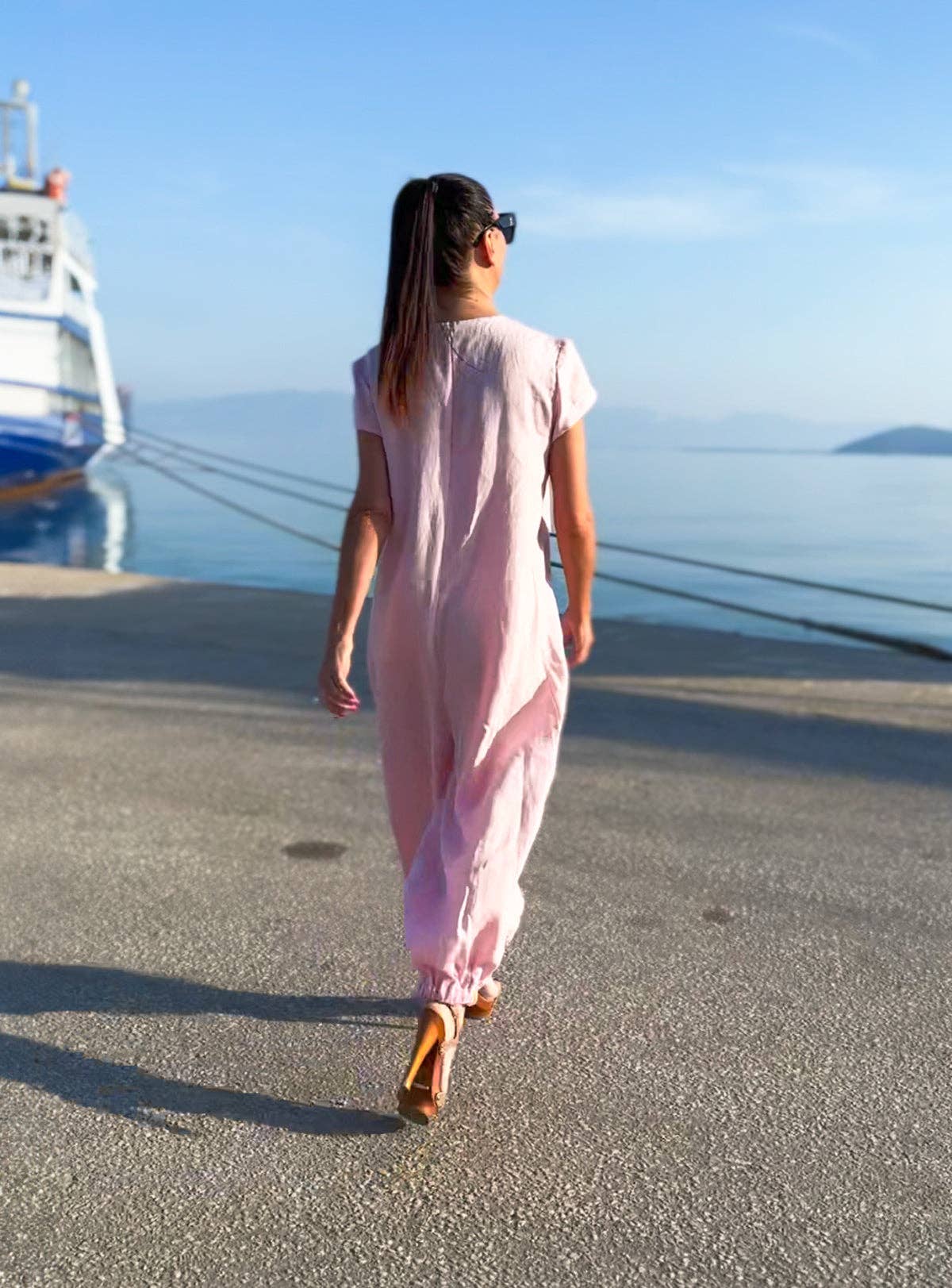 Sleeveless Linen Jumpsuit Lilian: Baby pink / XS