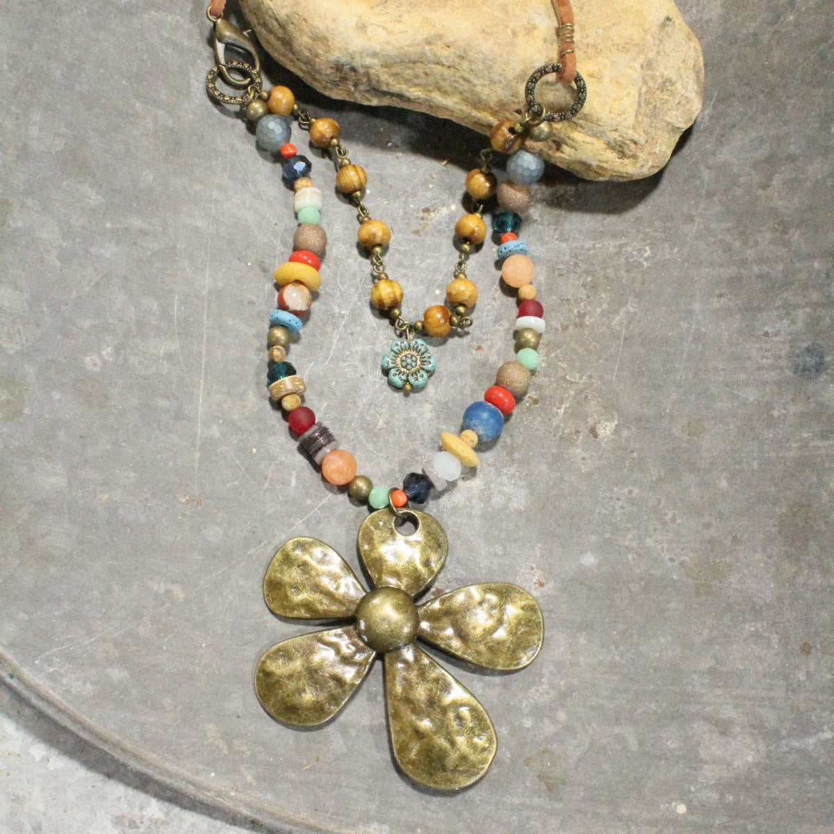 Fun In the Sun Flower Layered Leather Necklace