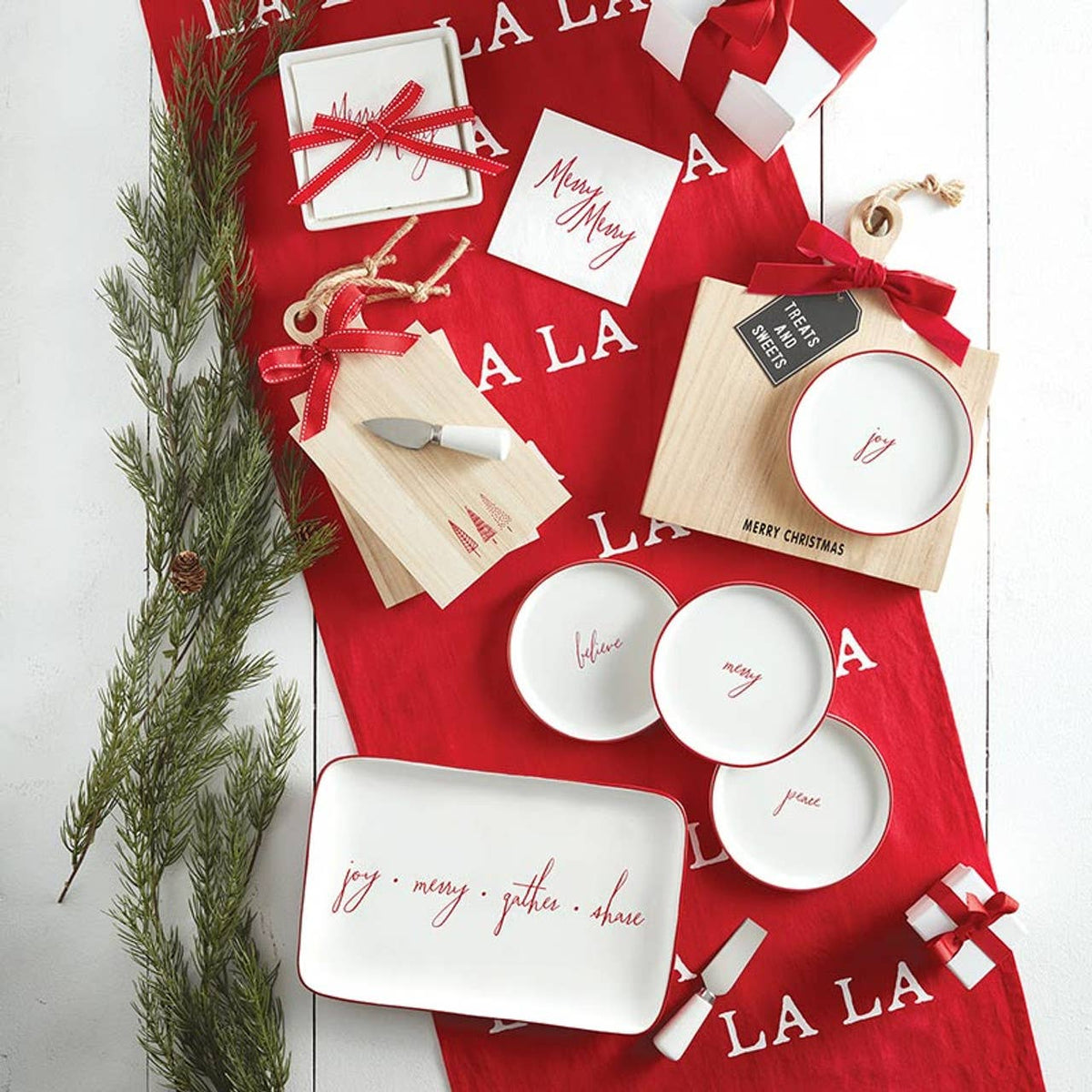 Face to Face Ceramic Napkin Tray + Napkins - Merry Merry: Spot Clean Only / Ceramic, Paper, Fabric