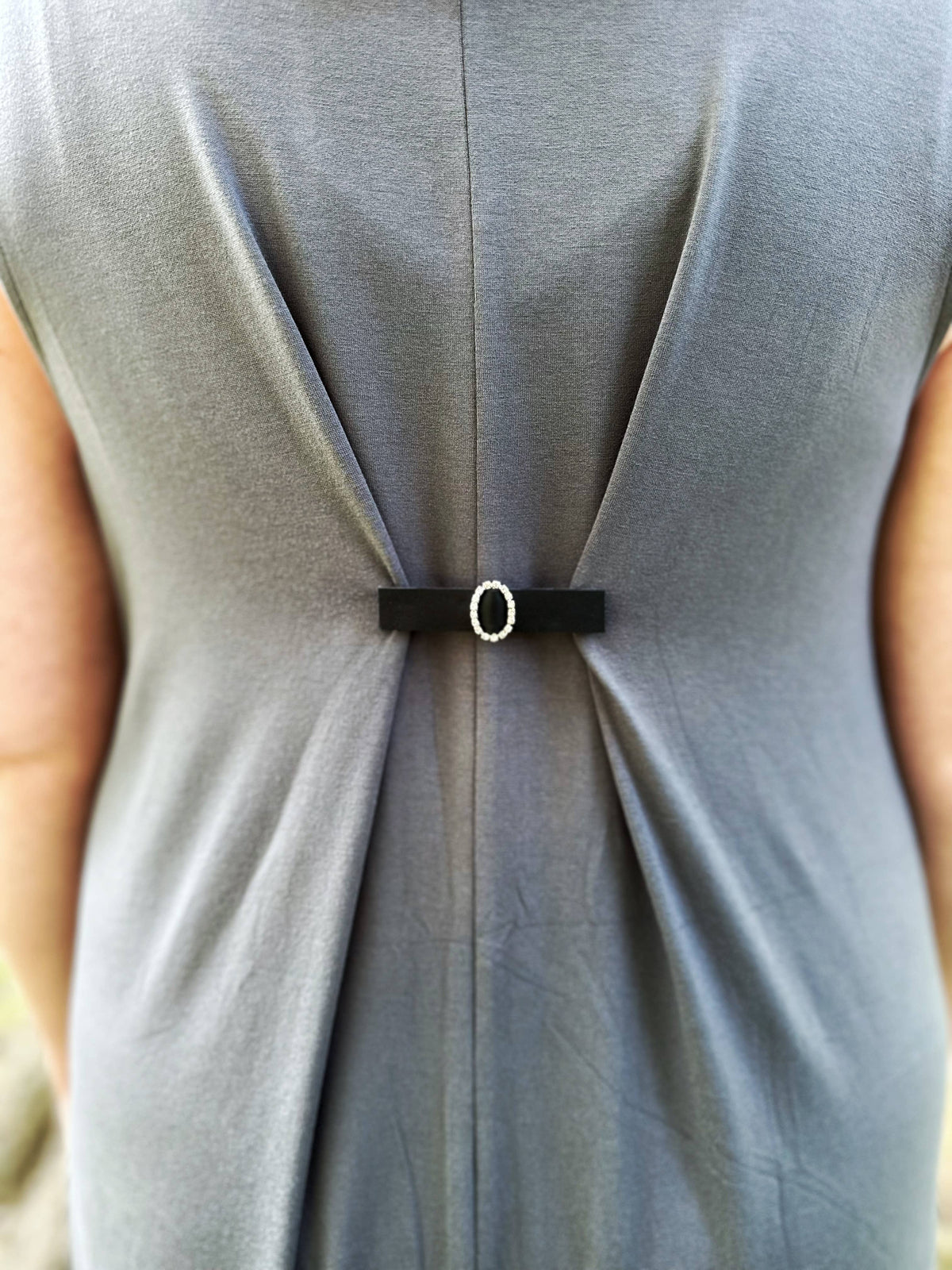 Black Leather &amp; Rhinestones Cinch Clip for Dresses