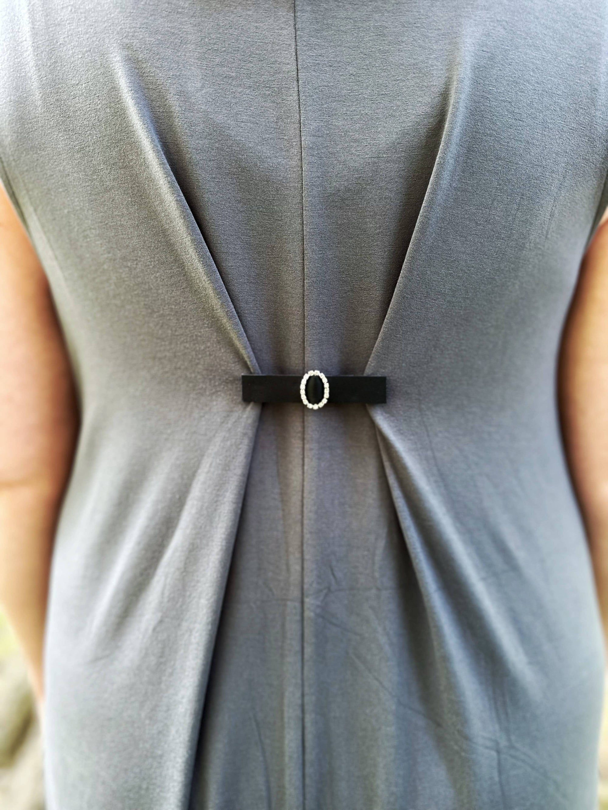 Black Leather & Rhinestones Cinch Clip for Dresses