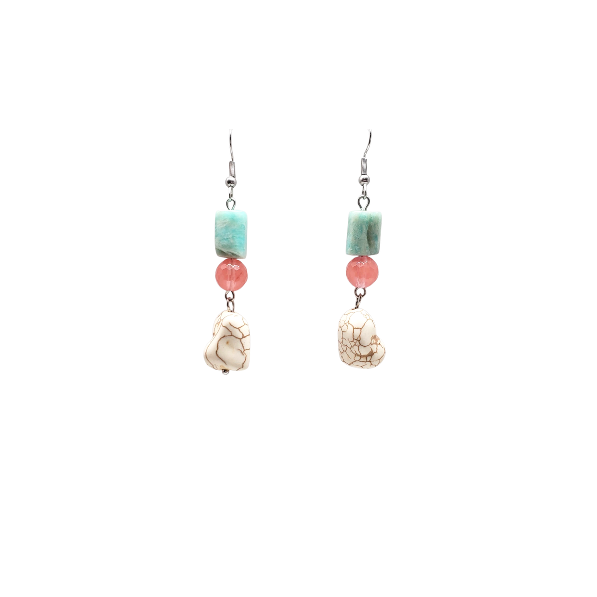 Amazonite, Cherry Quartz,Howlite &amp; Stainless Earring