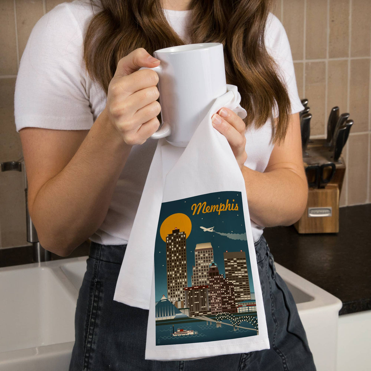 ORGANIC TEA TOWEL Memphis, Tennesseee, Retro Skyline