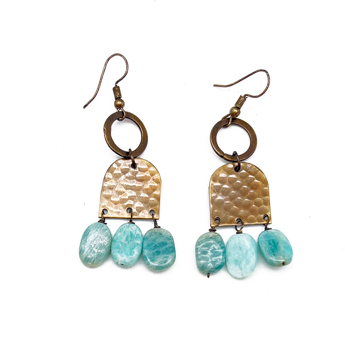 Banjara Collection Earrings - Hammered Brass and Amazonite