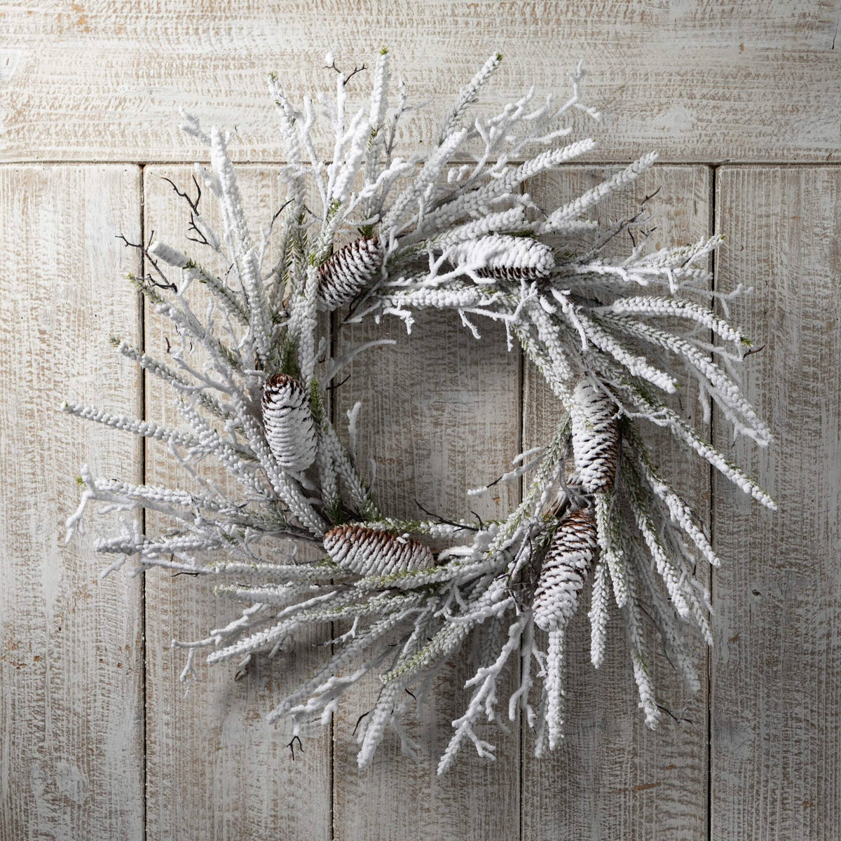 FLOCKED PINE TWIG WREATH