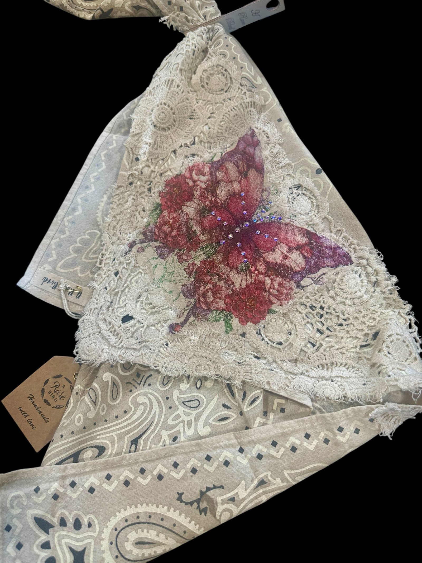 Vintage Hand Painted Butterfly Bandana