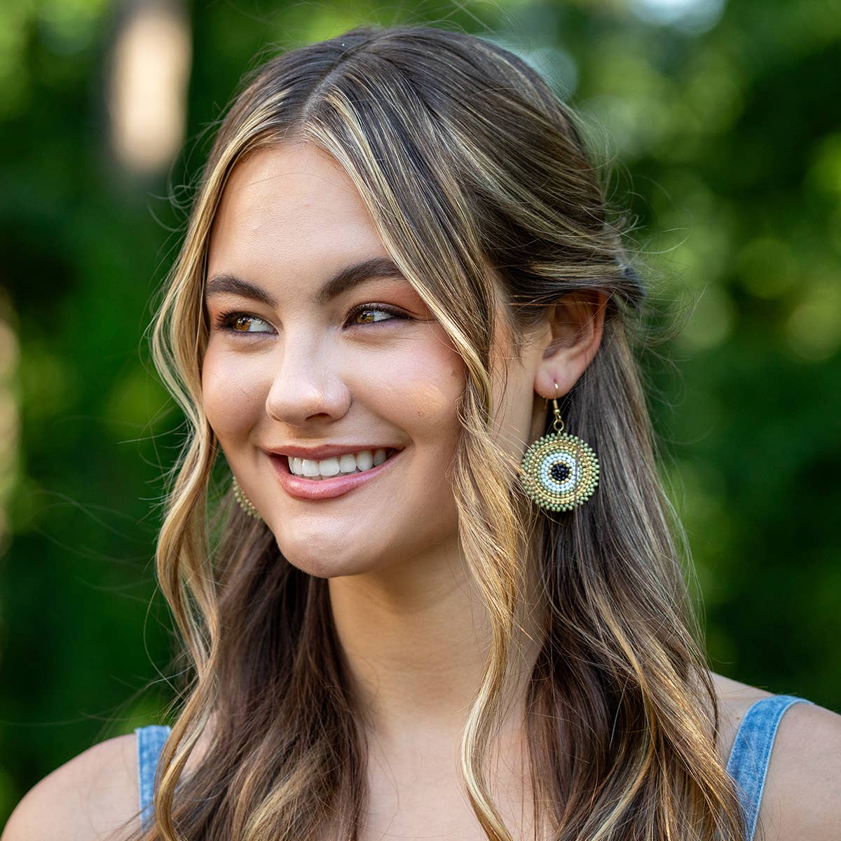Seed Bead Color Circle Earrings - Multiple Color Styles: Sage &amp; Gold