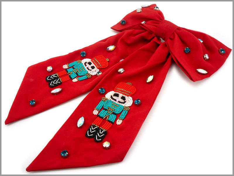 Nutcracker - Red Hair Bow with Seed Bead