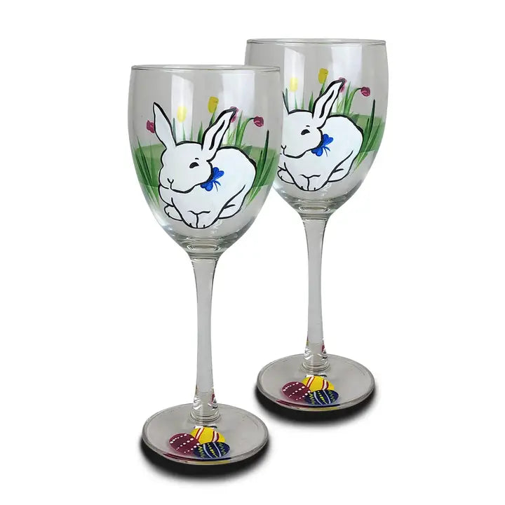 Bunny &amp; Tulips Hollow Flute and Wine Glasses