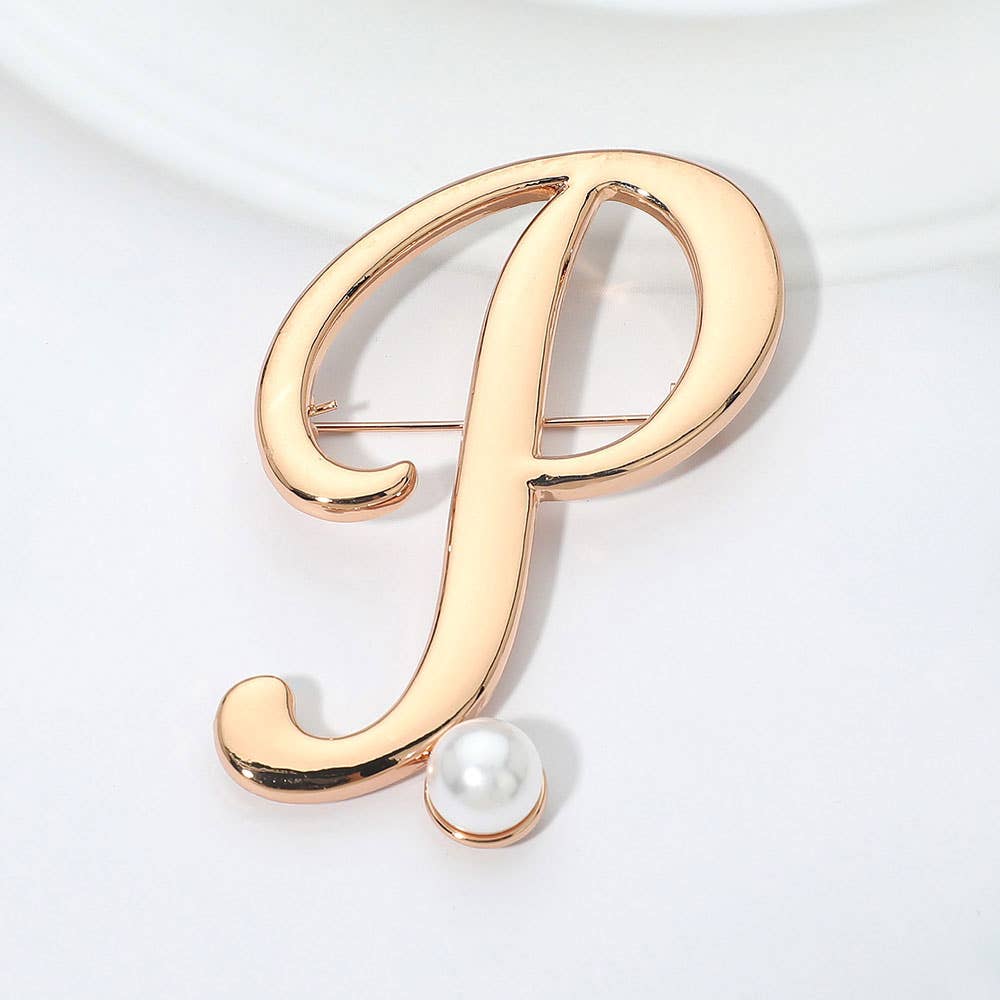 Pearl Accent Initial Letter Pin Brooch