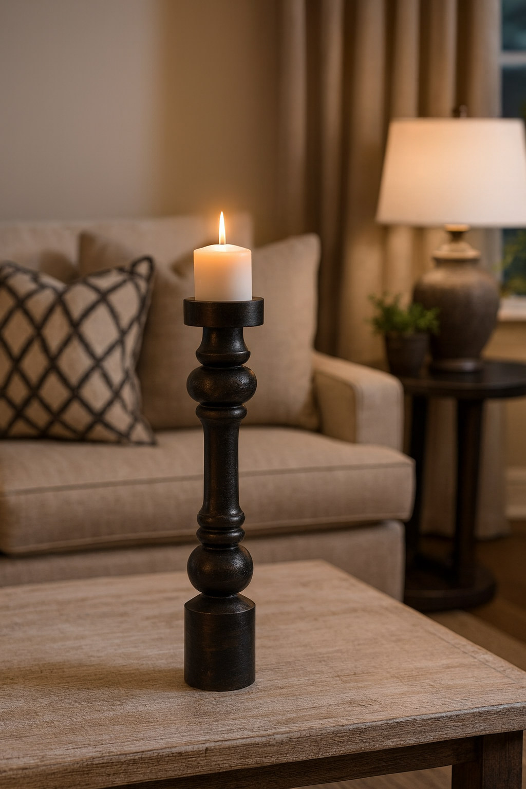 Handmade Rustic Solid Wood Baroque Pillar Candle holder