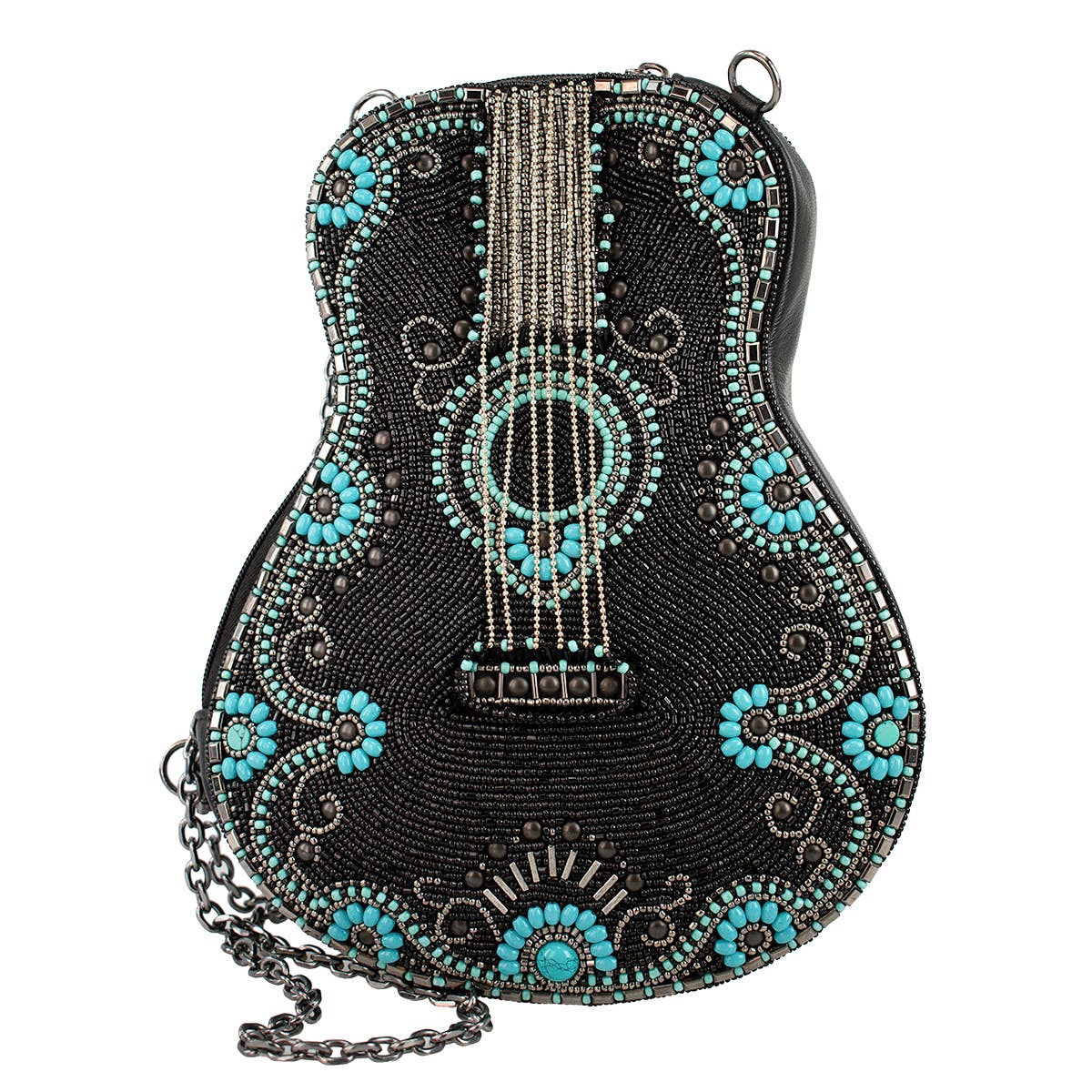 Turquoise Tune Guitar Shaped Beaded Crossbody Handbag
