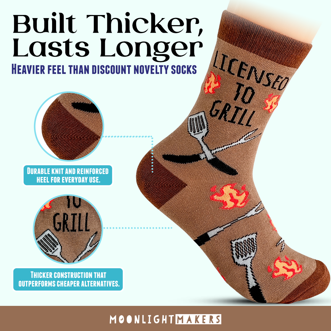 Licensed to Grill - Funny Unisex Socks - Father's Day, Gift