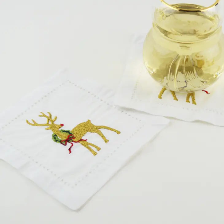 Reindeer Embroidered Dinner Napkin Set