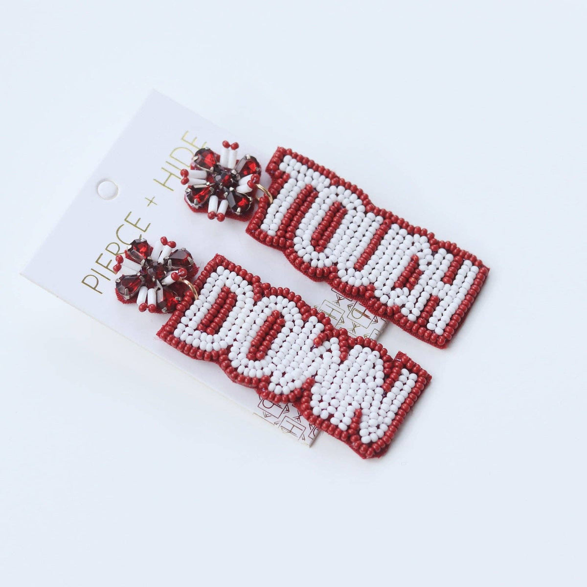 Custom Beaded Maroon Touch Down Earrings | GAME DAY EARRINGS