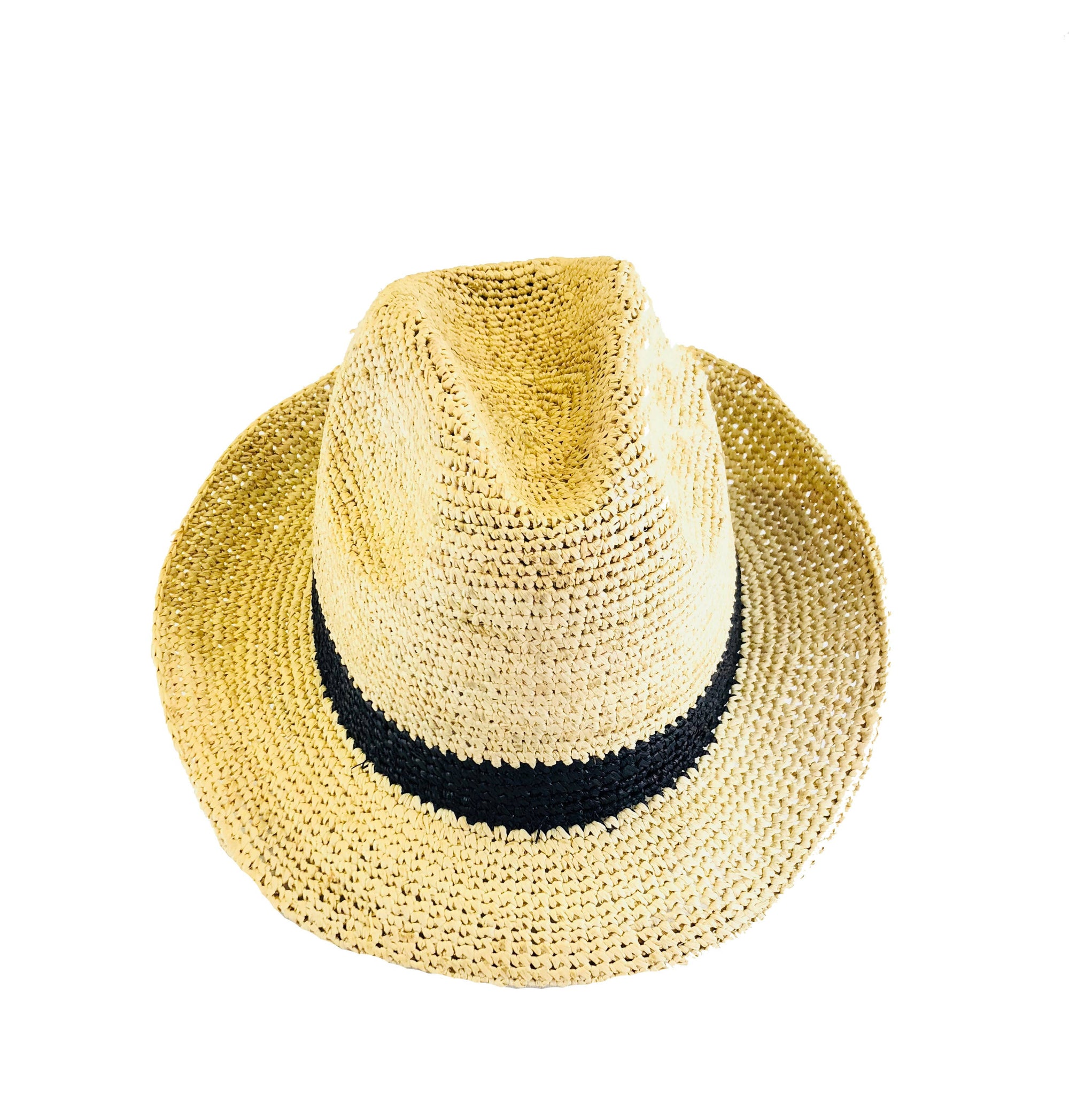 Crochet Fedora - Unisex Straw Hat: Grey or Black