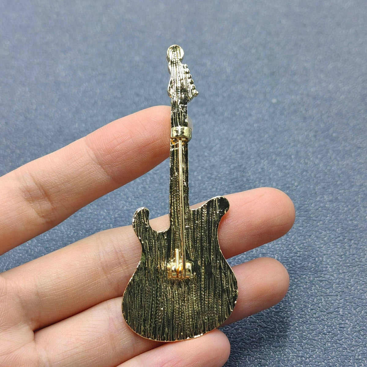 Rhinestone Enamel Rock and Roll Guitar Brooch