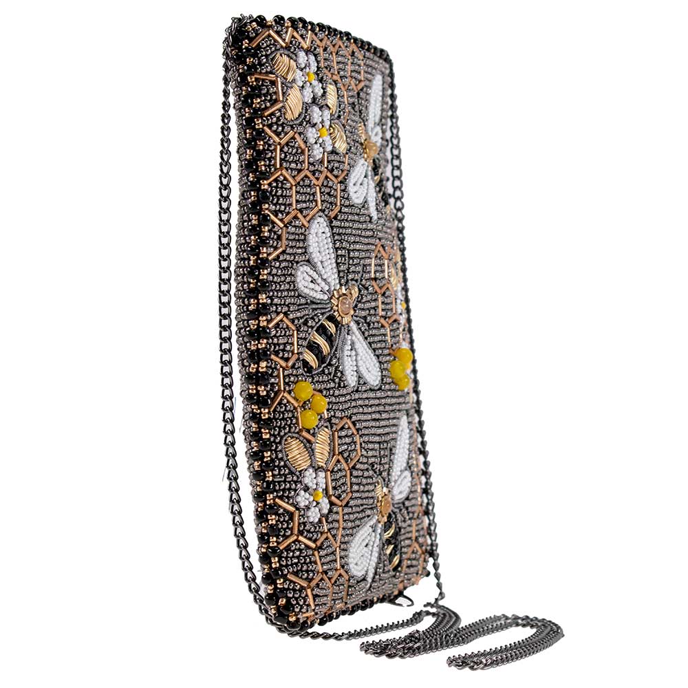 Bee Awesome Beaded Bumble Bees Crossbody Phone Bag