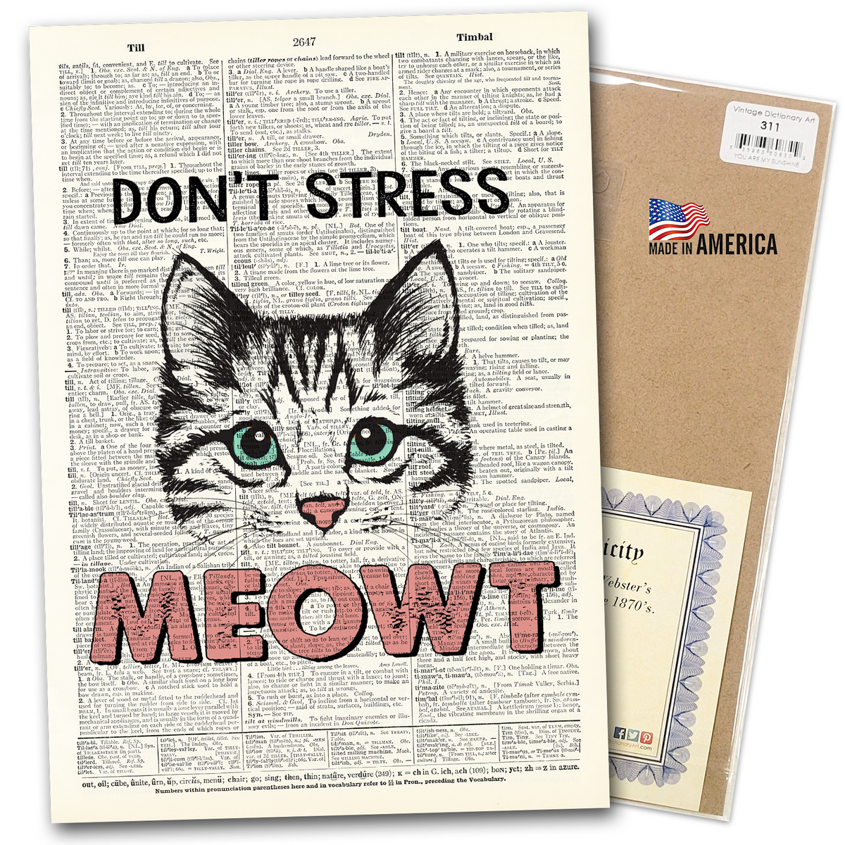 Art Print | Dictionary Page | Vintage | Don't Stress Meowt