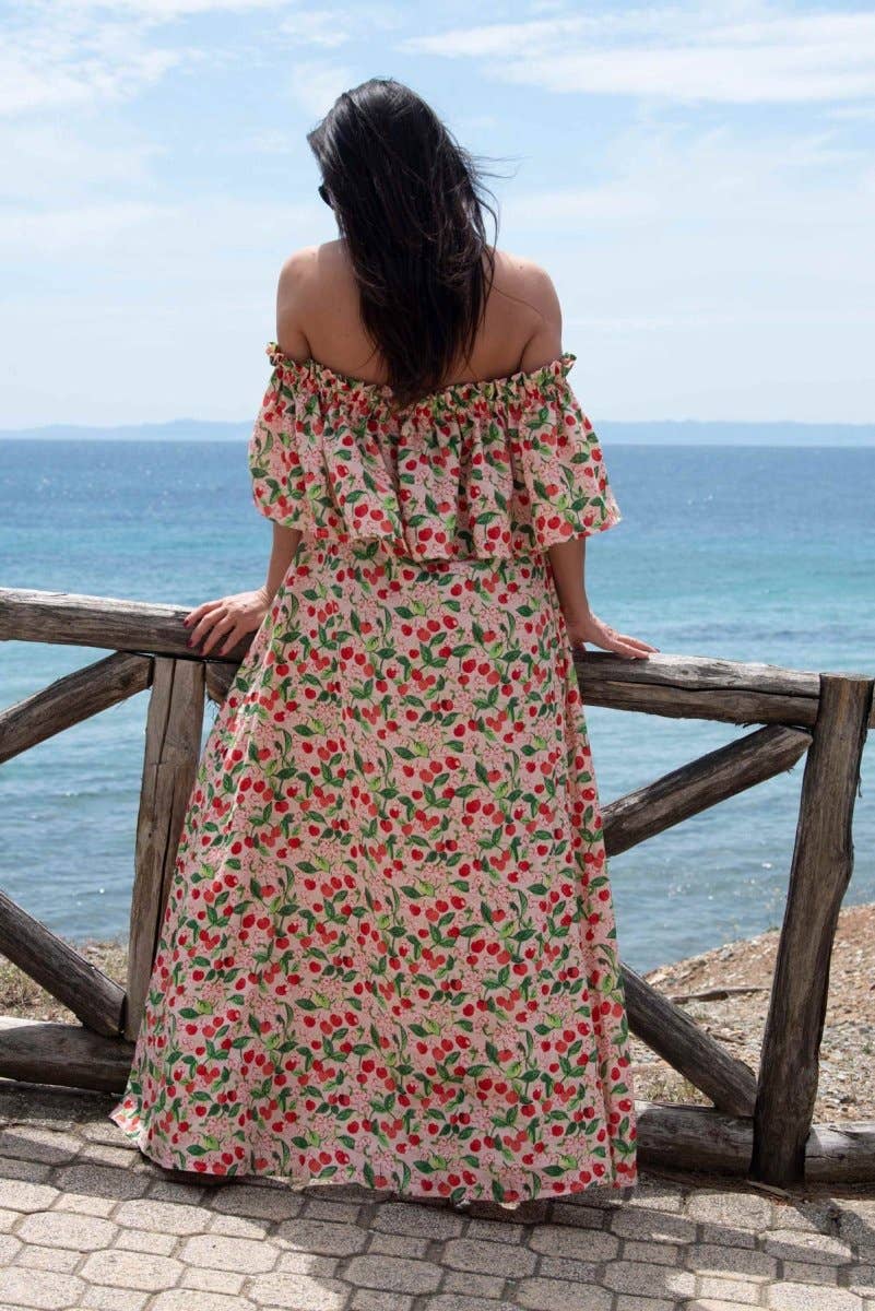 Linen Loose Off Shoulders Dress Tara: Floral
