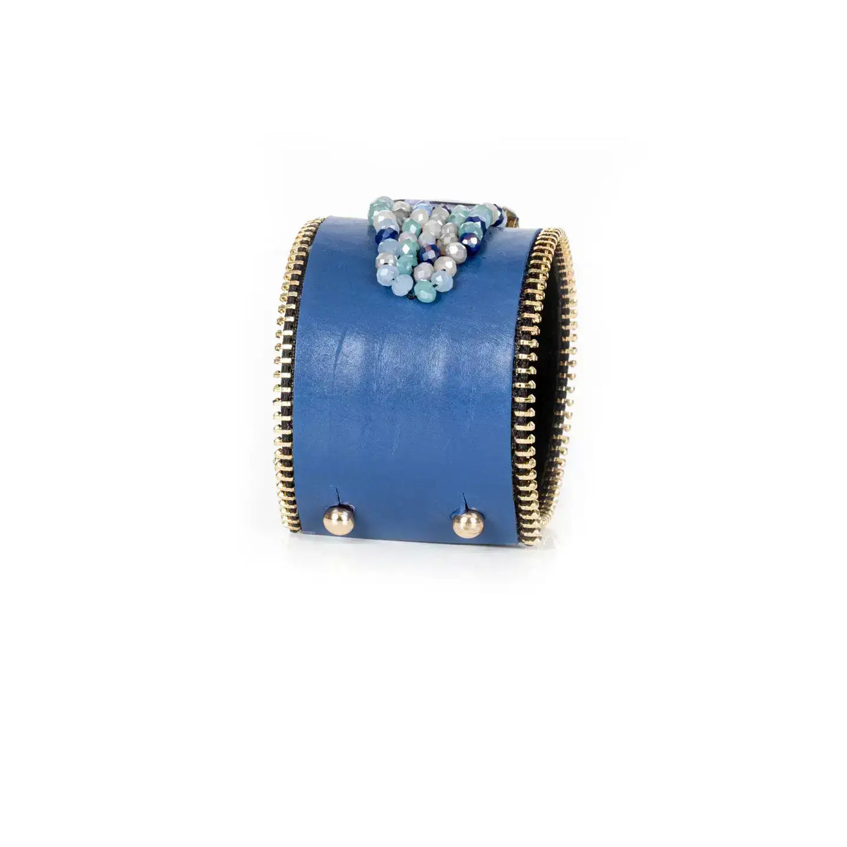 Azure Cascade Cuff Blue Leather Crystal Drop Statement