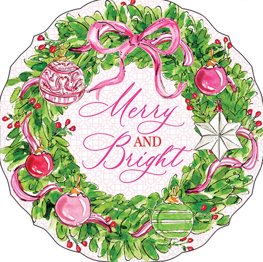 Shaped Lunch Napkins Pack/12 Merry &amp; Bright Wreath Christmas