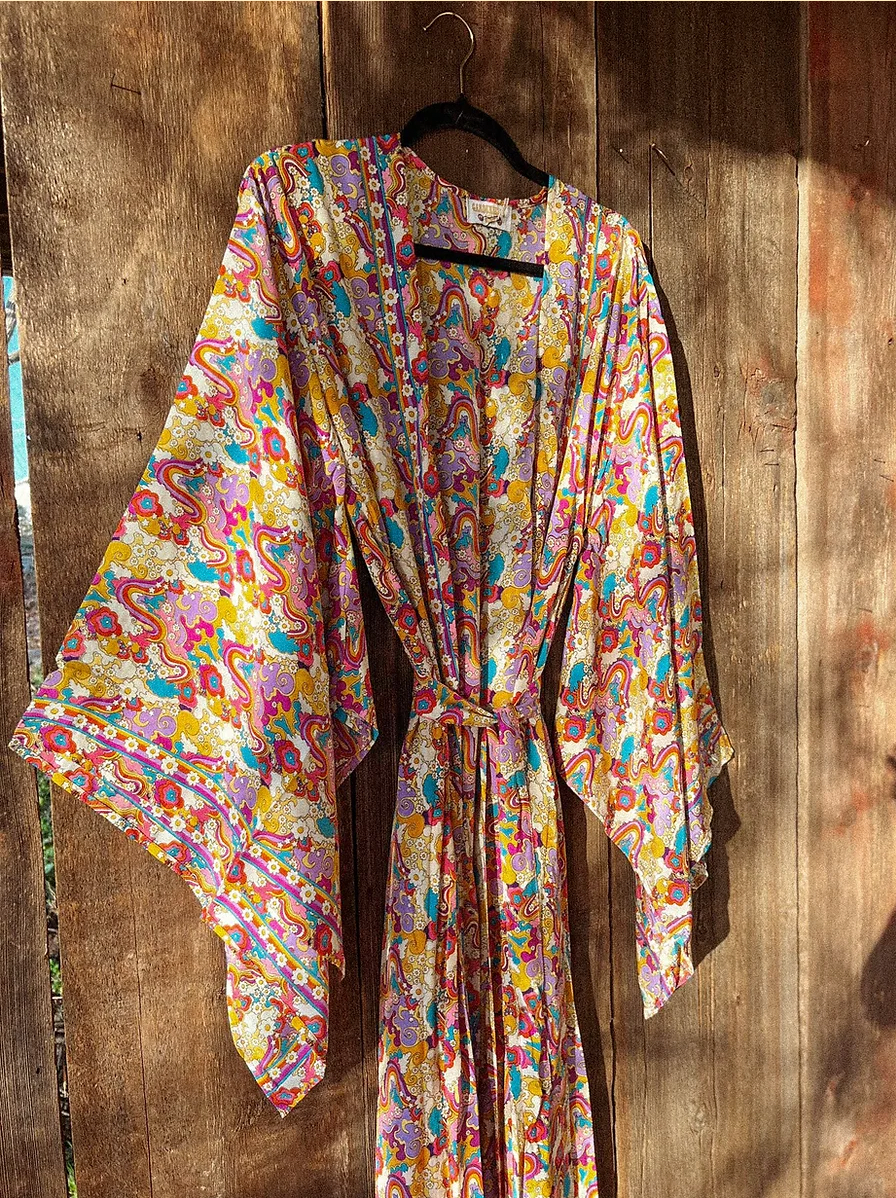 Rainbow Hippie Boho Psychedelic Kimono, Duster Robe