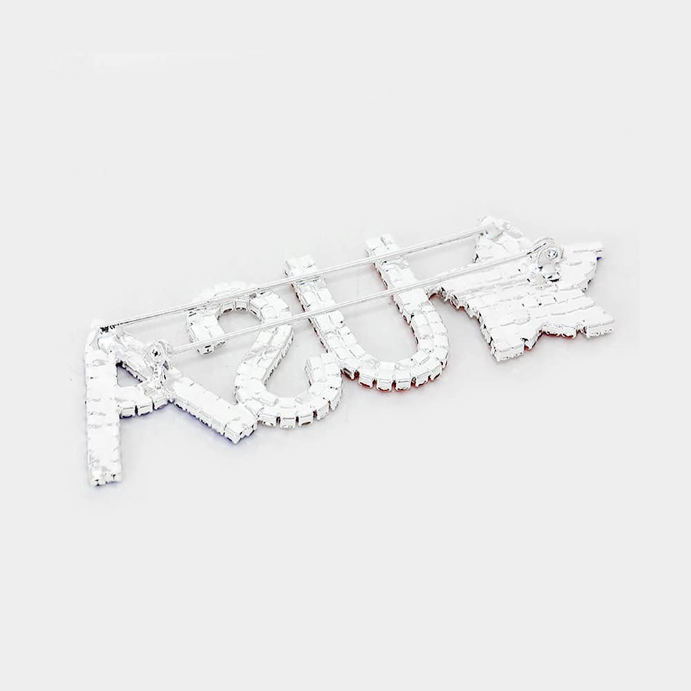 "USA" crystal rhinestone American flag star brooch