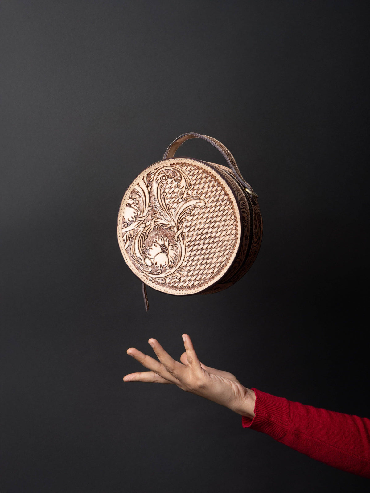 Woven Petals Hand Tooled Bag: Beige