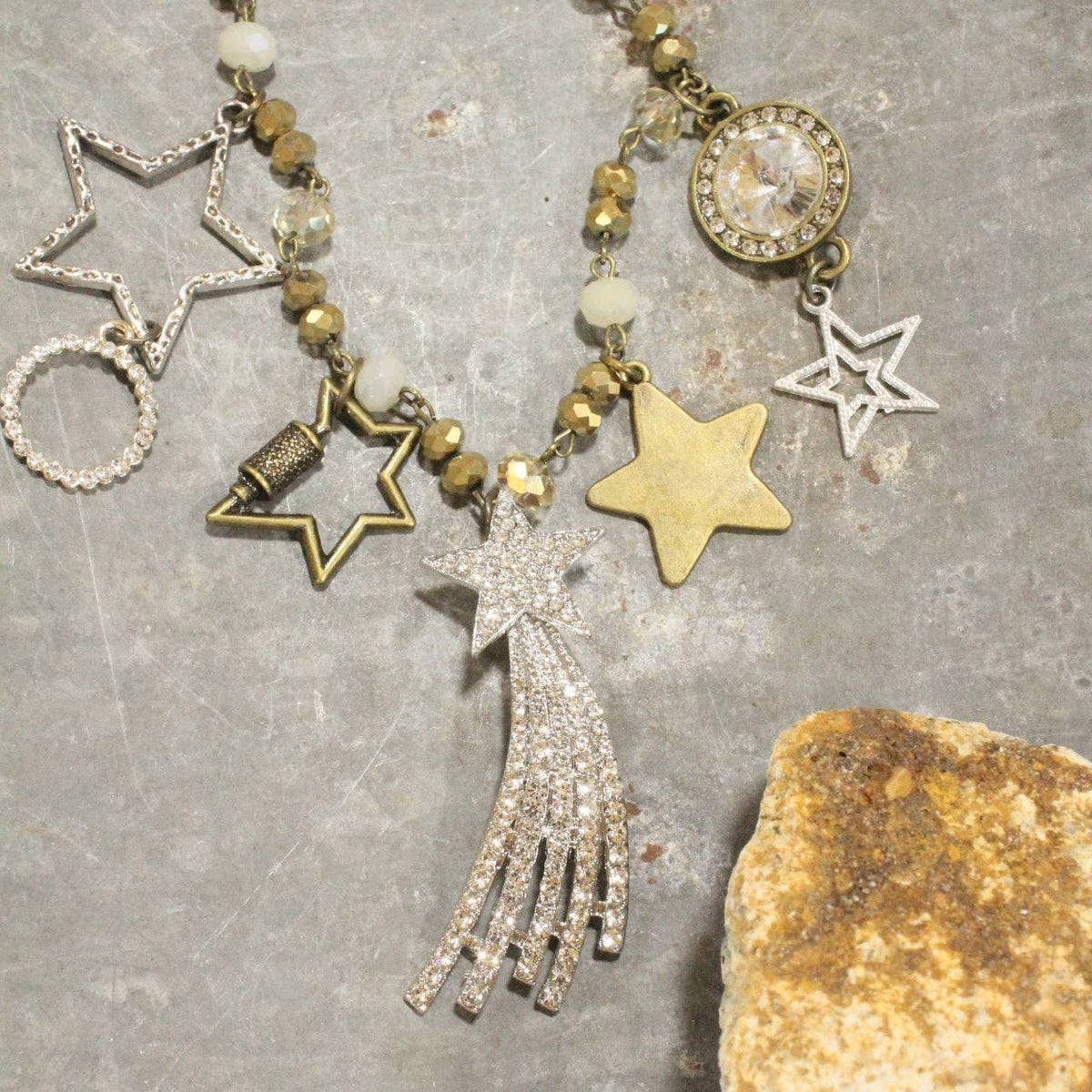 Falling Stars Charm&#39;d Necklace