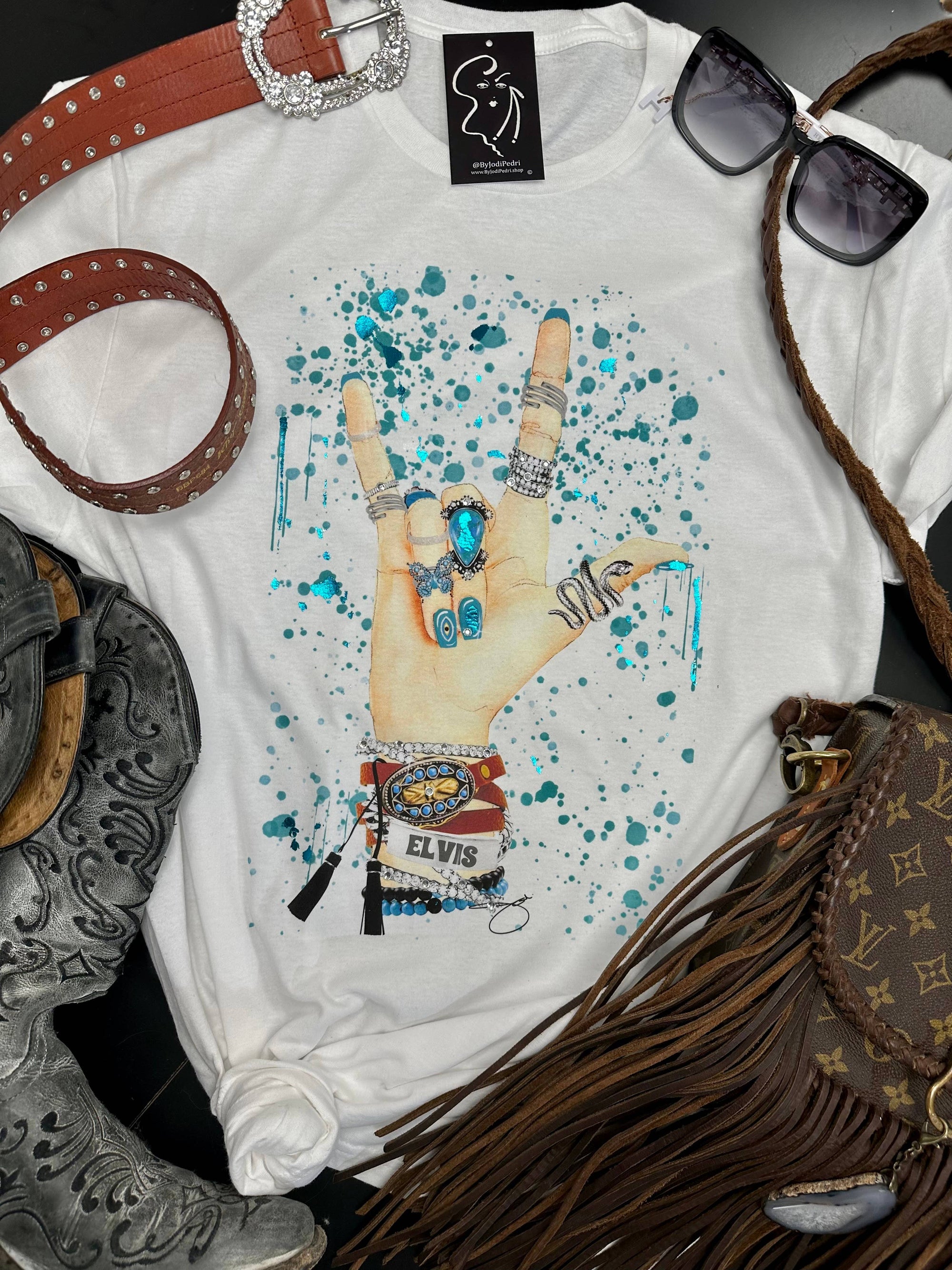 ELVIS Turquoise Peace Western Tee, T-shirt, Tank, Sweatshirt