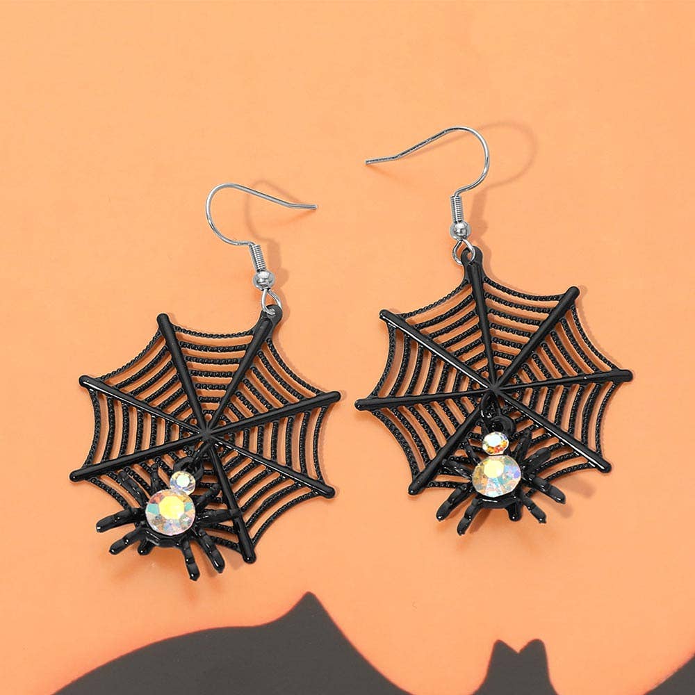 Halloween Spider Web Charm Drop Dangle Earrings