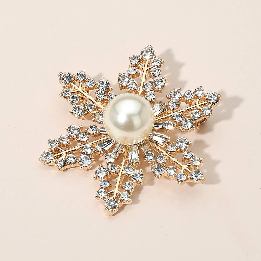Elegant Crystal Rhinestone Snowflake Brooch