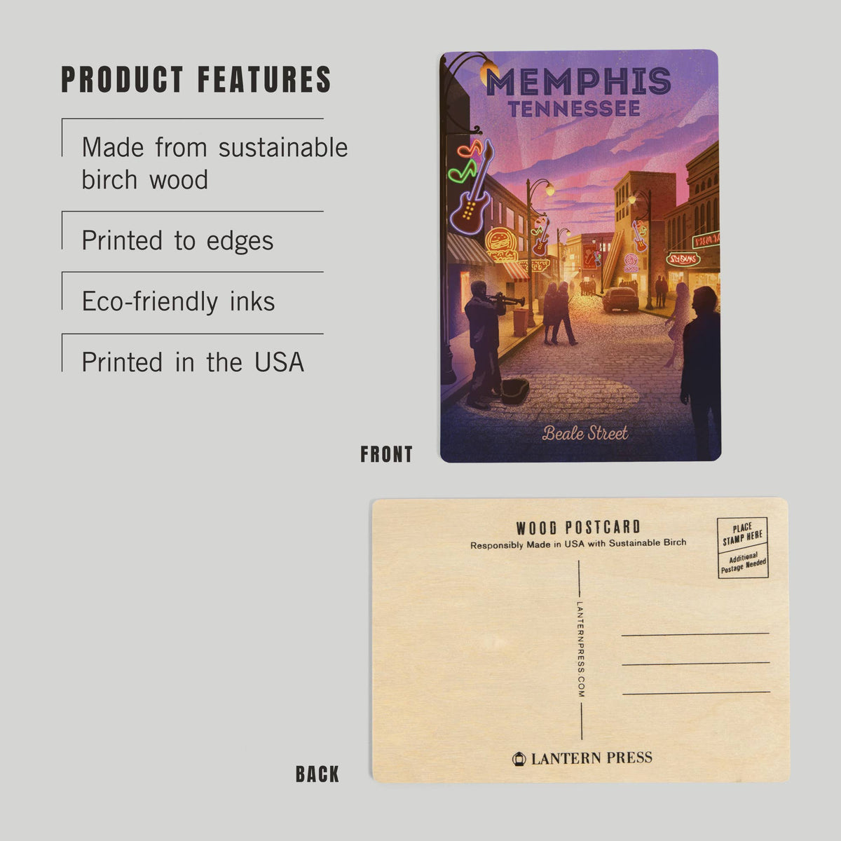 WOOD POSTCARD Beale St. Memphis, Tennessee