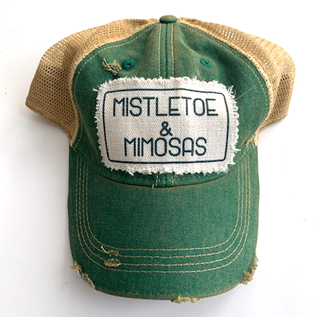 MISTLETOE & MIMOSAS Trucker Hat: KELLY GREEN